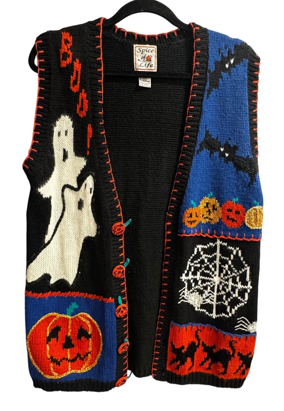 VTG Spice of Life Halloween Knit Sweater Holiday Grannycore Chunky Ghost Pumpkin